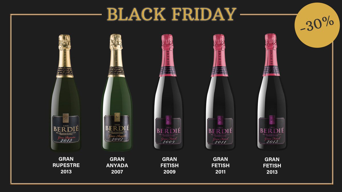 Para el #BlackFriday2020... Black Labels 🖤🍾

¡Nuestros #GranReserva con etiqueta negra tienen ahora un 30% de descuento!

💫Aprovecha esta selecta promoción para disfrutar de nuestros cavas más secretos.

Del 26 al 29 de noviembre:
cavaberdie.com/es/tienda/