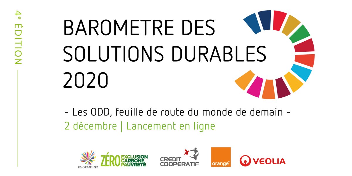 📅📣🌱 La 4e édition du Baromètre des #SolutionsDurables de @ConvergencesORG sort le 2/12. Focus cette année sur les #ODD comme feuille de route vers une #societededemain plus résiliente. Inscrivez-vous au lancement en ligne 👇
bit.ly/EventSolutions…

#ImpactPositif #WeSupport