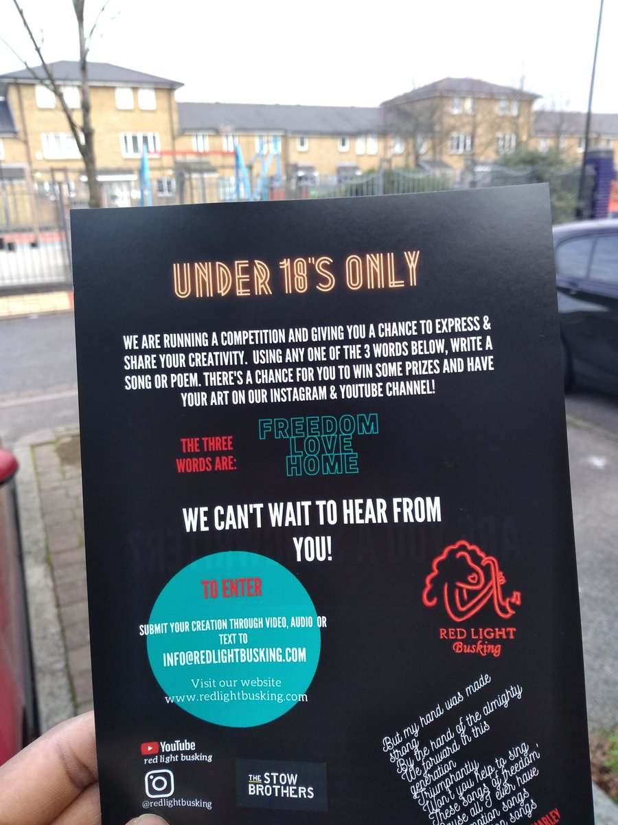 BuskingRed's tweet image. Just got back from Chingford with the team, as we let the residents know about this song writing competition we're running for under 18's 
For more info email info@redlightbusking.com 
#walthamforest #chingford #Walthamstow