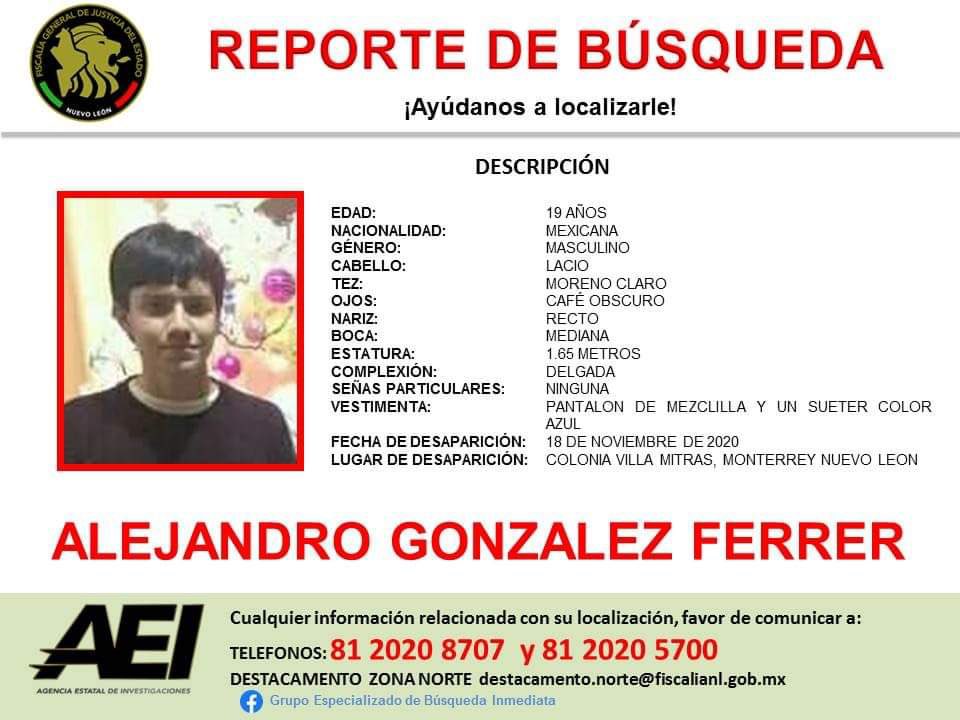CiudaDanaMtySur's tweet photo. SE BUSCA #AlejandroGonzalezFerrer 

#Mitras #MtyFollow #AlertaMty #Monterrey #NuevoLeon 
RT por favor! 
Gracias https://t.co/mBcGGQZcwP