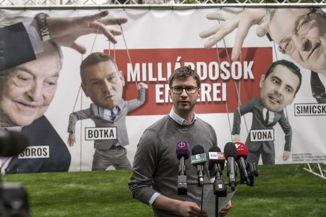 George Soros is a modern version of the historic depiction of the Jew that pulls the strings behind the screens. The first picture is Nazi era propaganda, next to it the modern version with the last picture being a campaign poster for the Hungarian party Fidesz. (3/10)