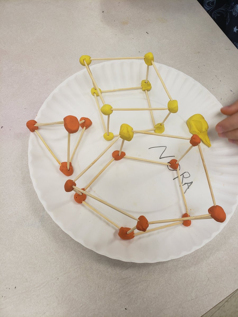 MissCarvery's tweet photo. Today in #grade3math we used clay to represent vertices and toothpicks to represent edges of 3D shapes. Students had a great time exploring and creating!  @StMaryOCSB @ocsbDL https://t.co/bJR1UGnNyo