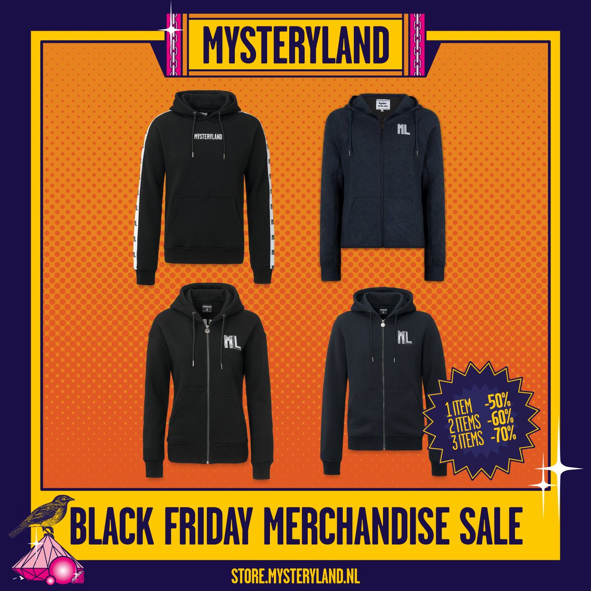 Today is your last chance to grab Mysteryland merchandise at a massive discount!  

Supplies are limited, so be quick!

Shop: store.mysteryland.nl

#BlackFriday #merchandise #discount #shop #mysteryland