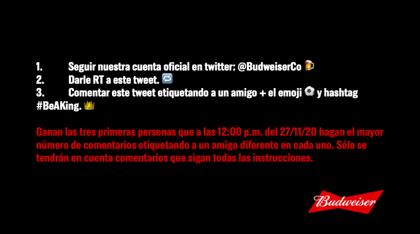 BudweiserCo's tweet photo. 🚨🚨🚨CONCURSO🚨🚨🚨

¿Quieres ganar una camiseta de un equipo de La Premier League 👕 + 4 SixPacks de Budweiser🍻🍻🍻🍻🍻🍻? Esto es lo que tienes que hacer. 

¡PARA HOY TENEMOS 3 GANADORES!

Términos y condiciones en: https://t.co/hRStf9zNHp https://t.co/7e4J3tq5UD