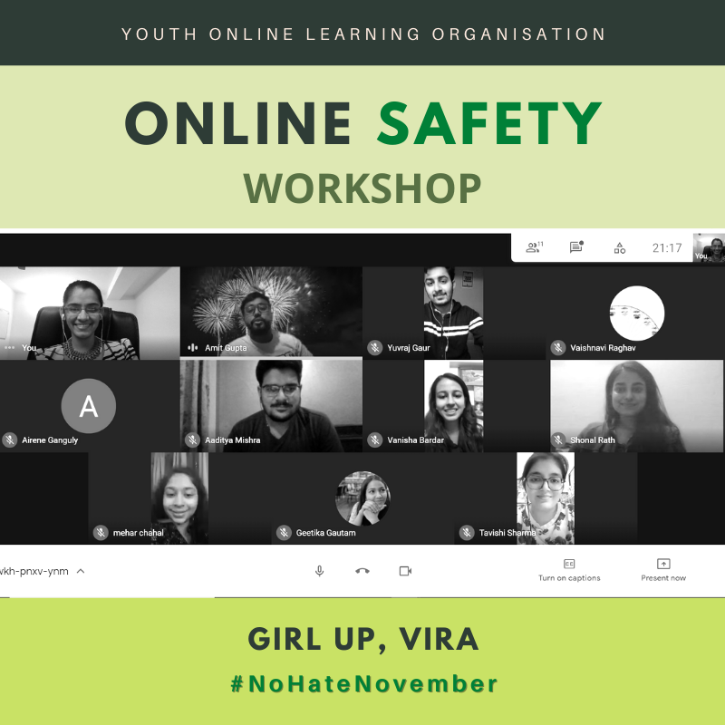 CampaignYolo's tweet photo. Youth Online Learning Organisation conducted an #OnlineSafety workshop as a part #NoHateNovember campaign. This session was attended by the members of Girl Up, Vira. Amit Gupta and Tanya Tikiya, both project managers of YOLO, were the trainers of this session. https://t.co/BYidA4EHQx