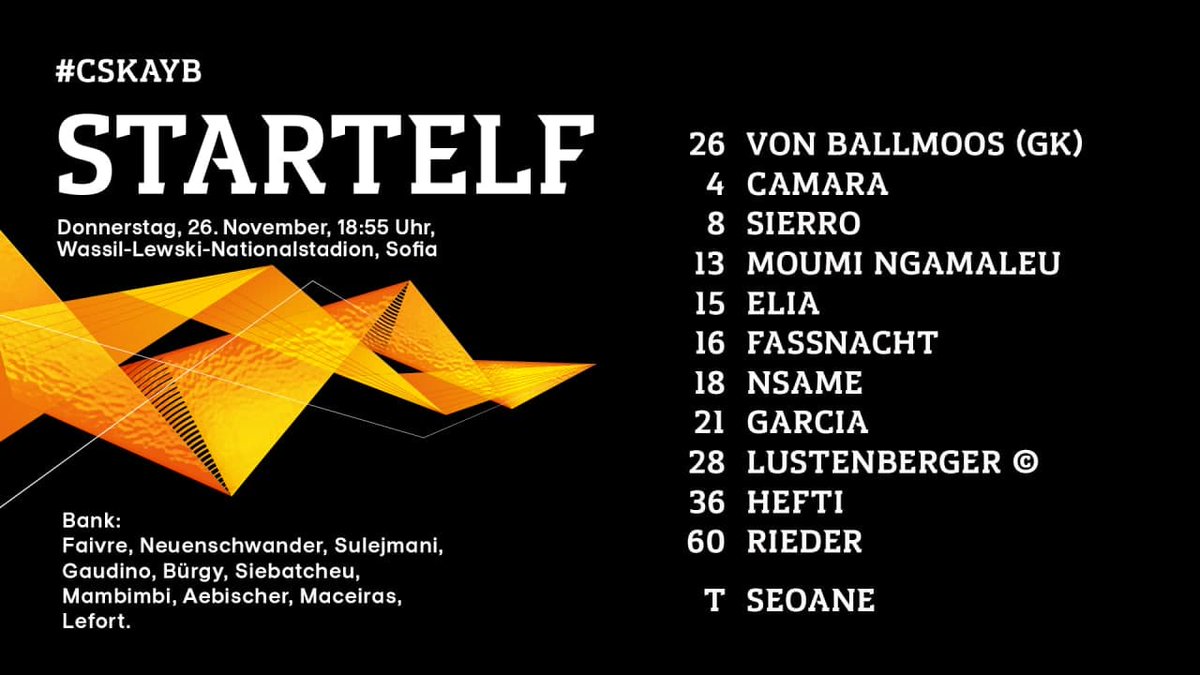 So spielt YB heute Abend gegen ZSKA Sofia #BSCYB #CSKAYB #UEL