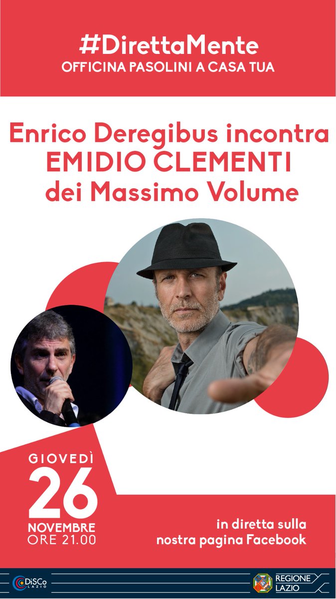 EnricoDeregibus's tweet photo. Stasera alle 21 intervisterò in streaming Emidio Clementi 
@mvolumeu per @OfficinPasolini
 
Potete - se vi va - vedere, commentare e far domande qui: 
https://t.co/KFU248jWka https://t.co/dd18AF3tuT