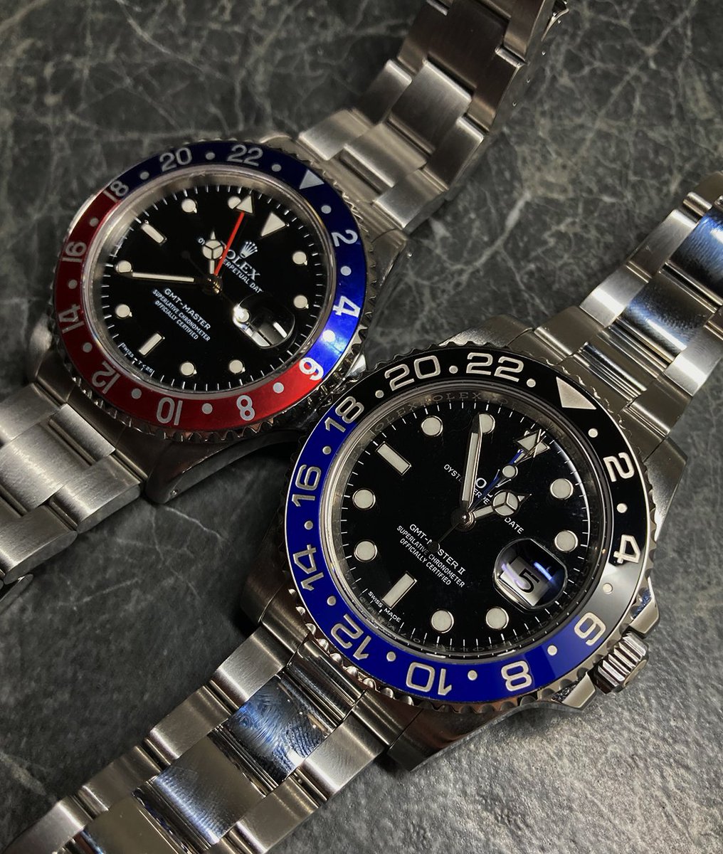 Est_1897's tweet photo. Face Off.
Two incredible Rolex GMT Master II's, but which one do you prefer?
"Pepsi" or "Batman"?
#Rolex #GMT #MasterII #Pepsi #Batman #RolexLover #RolexCollector #Est1897 https://t.co/e5Fz098tIB
