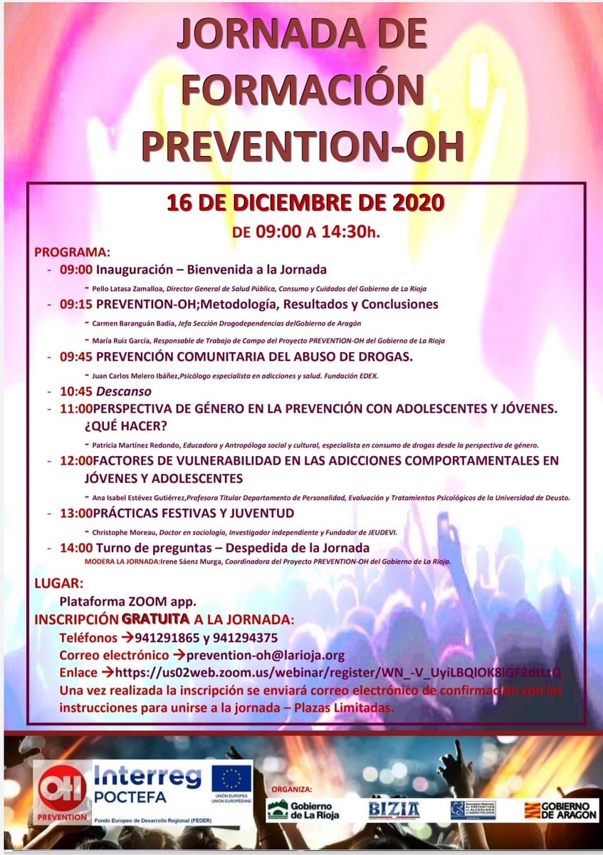 peillot's tweet photo. Os esperamos el 16 de diciembre en la Jornada final del proyecto @OhPrevention 🥳👏🏼 donde contamos con lxs siguientes ponentes: @generoydrogas @AnaEstevezGut @jcmelero y Christophe Moreau. https://t.co/HaBWZVUlpJ