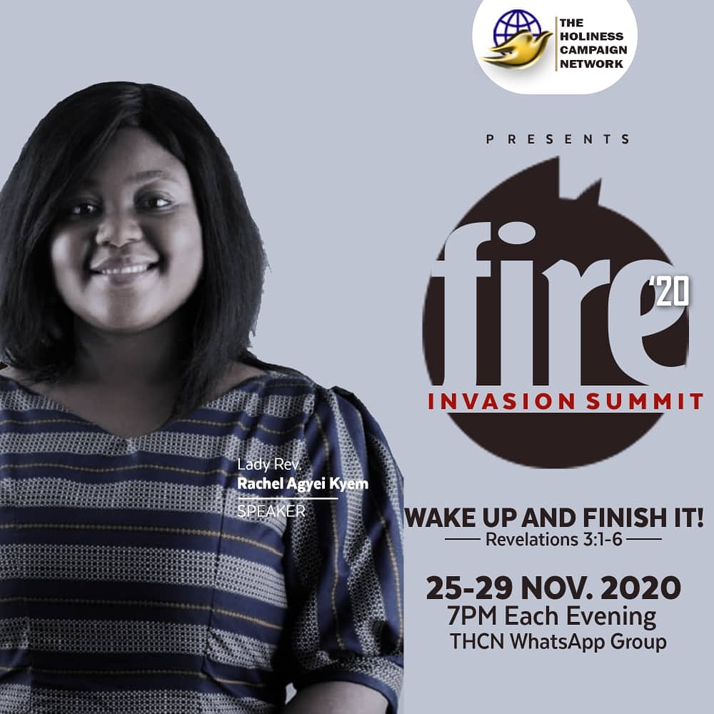 TheHolinessCamp's tweet photo. Many of us are like empty shells, looking good on the outside but no real conviction to live for the Lord! - Lady Rev. Rachel Agyei Kyem.
Join us tonight for the life changing Word at Fire Invasion Summit 2020. #fireinvasionsummit #THCN #wakeupandfinishit #Day2 https://t.co/NQOfLjeJoZ