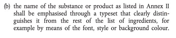 It’s “allergens in emphasis”. Allergens have to be presented in some way that distinguishes them from non-allergens in the list of the ingredients. Here is the text of the regulation, which as you'll see leaves emphasis options wide open. 2/8  #allergyawareness
