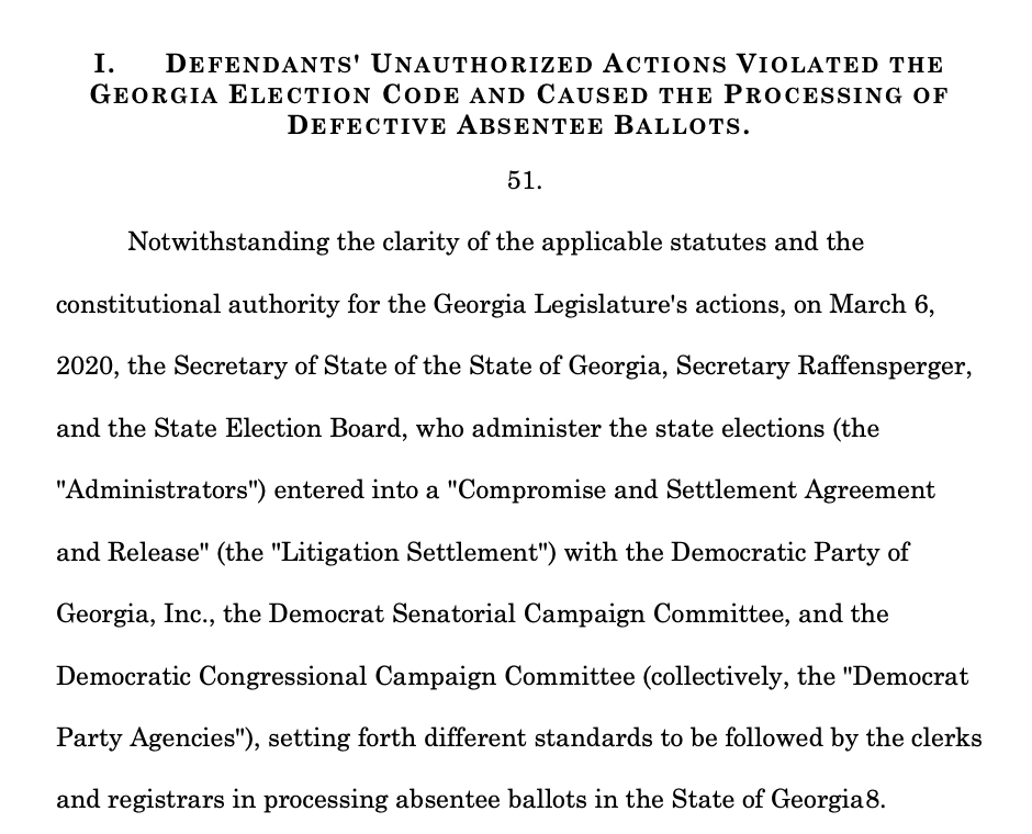 More questioning a settlement agreement entered regarding absentee ballots, claiming it violated Georgia law about signature match. (The SoS office disagrees)(also, Georgia8)