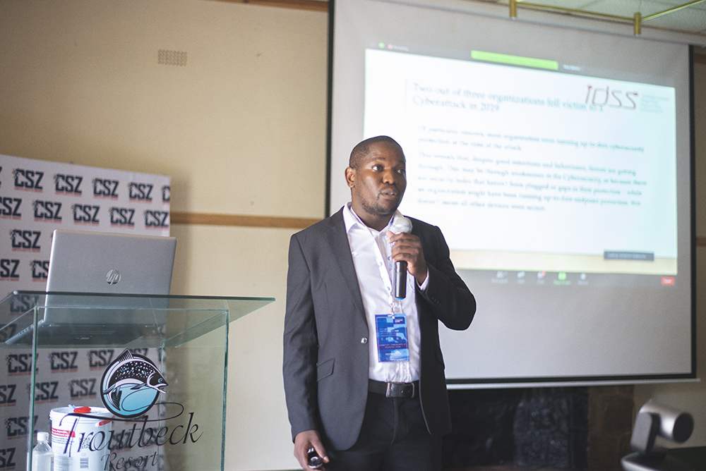 compsocietyzim's tweet photo. "Two out of three organisations fell victim to a cyberattack in 2019" @munashemuguza from @idsszimbabwe #CSZSummit2020 https://t.co/lvgRg7m3nn