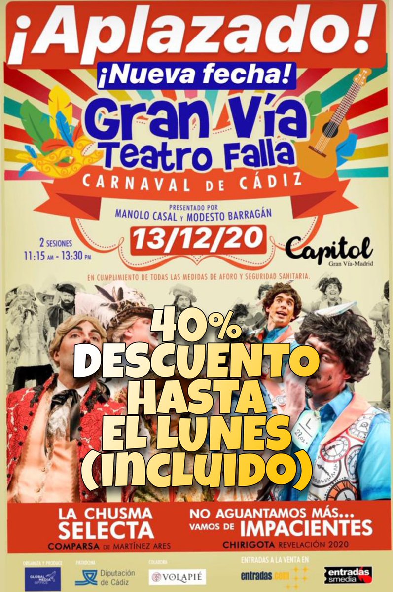 ¡Nos volvemos auténticamente locos en el #BlackFriday! 😍🎟😍🎟

El 13 de DICIEMBRE la Gran Vía de #Madrid se va a convertir en la misma Tacita de Plata 👏🏻👏🏻

Y para ello... Os traemos un 40% de DESCUENTO para todo el mundo 🤪

¿Vais a dejar pasar esta oportunidad? 😏😏