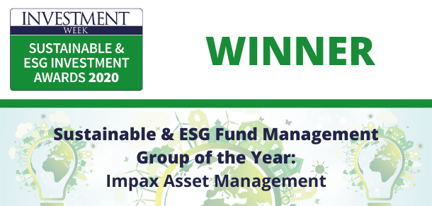 The Sustainable &amp; ESG Investment Awards winner of Sustainable &amp; ESG Fund Management Group of the Year is: Impax Asset Management <a href="/impaxam/">Impax</a> #SustainableInvestmentAwards