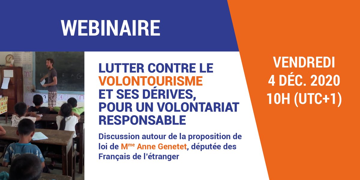 #Conférence | A l'initiative de la députée <a href="/AGenetet/">Anne Genetet</a>, Rendez-vous ce 4 décembre de 10h à 11h30 pour une discussion sur la lutte contre le #volontourisme et ses dérives. Infos &amp; inscriptions ➡️ bit.ly/3fOmfFT