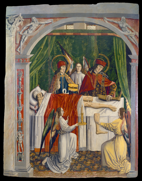 Fascinating altar piece from late fifteenth-century Burgos and the cover of the US edition of Medieval Bodies (Norton, 2019). What does it entail as to the conception of the body and race relations in the Iberian Peninsula that the verger's leg comes from an African man?