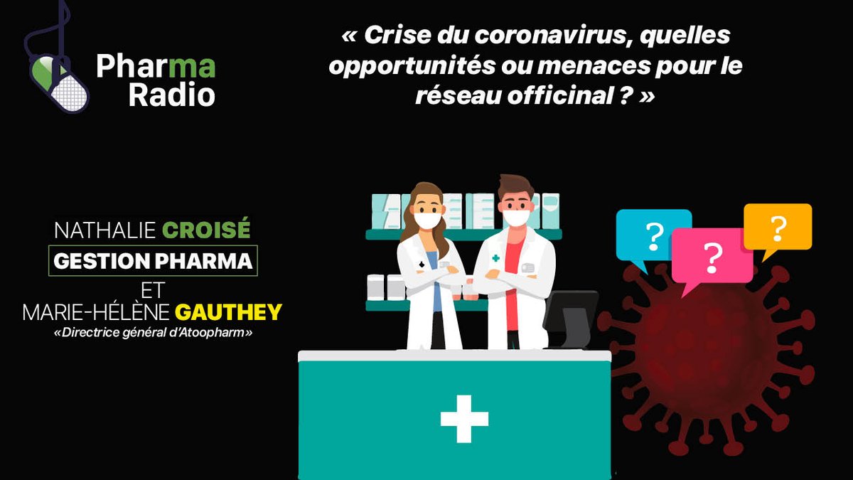 pharmaradio's tweet photo. 🦠 Crise du coronavirus, quelles opportunités ou menaces pour le réseau officinal ❓
Marie-Hélène Gauthey, directrice général d'@Atoopharm , nous répond dans l’émission de @NathalieCroise demain à 10h05.
A 🎧 sur https://t.co/kS4nlSwBND et en téléchargeant 🆓 l’application 📲 https://t.co/8fgL2809gE