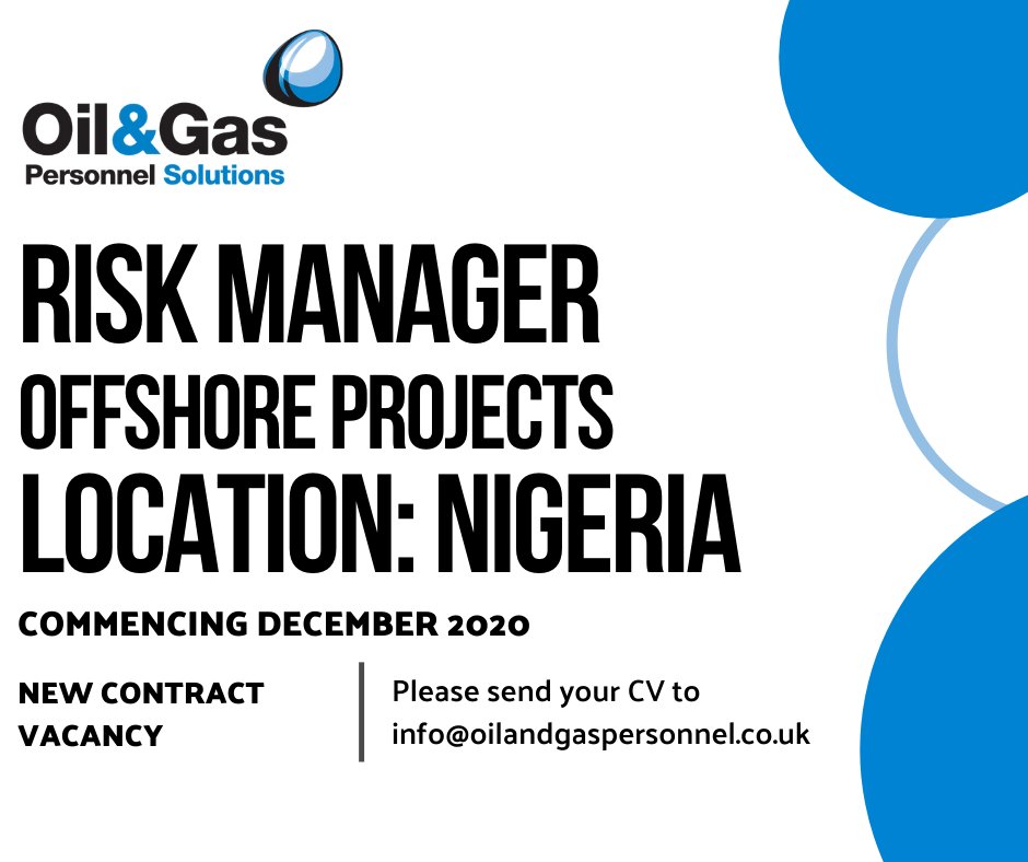 Contract role available... Risk Manager - Nigeria based - 12 month contract

Please submit your CV via bit.ly/CV-to-Oil-and-…

If the above link isn't working you can also email to info@oilandgaspersonnel.co.uk