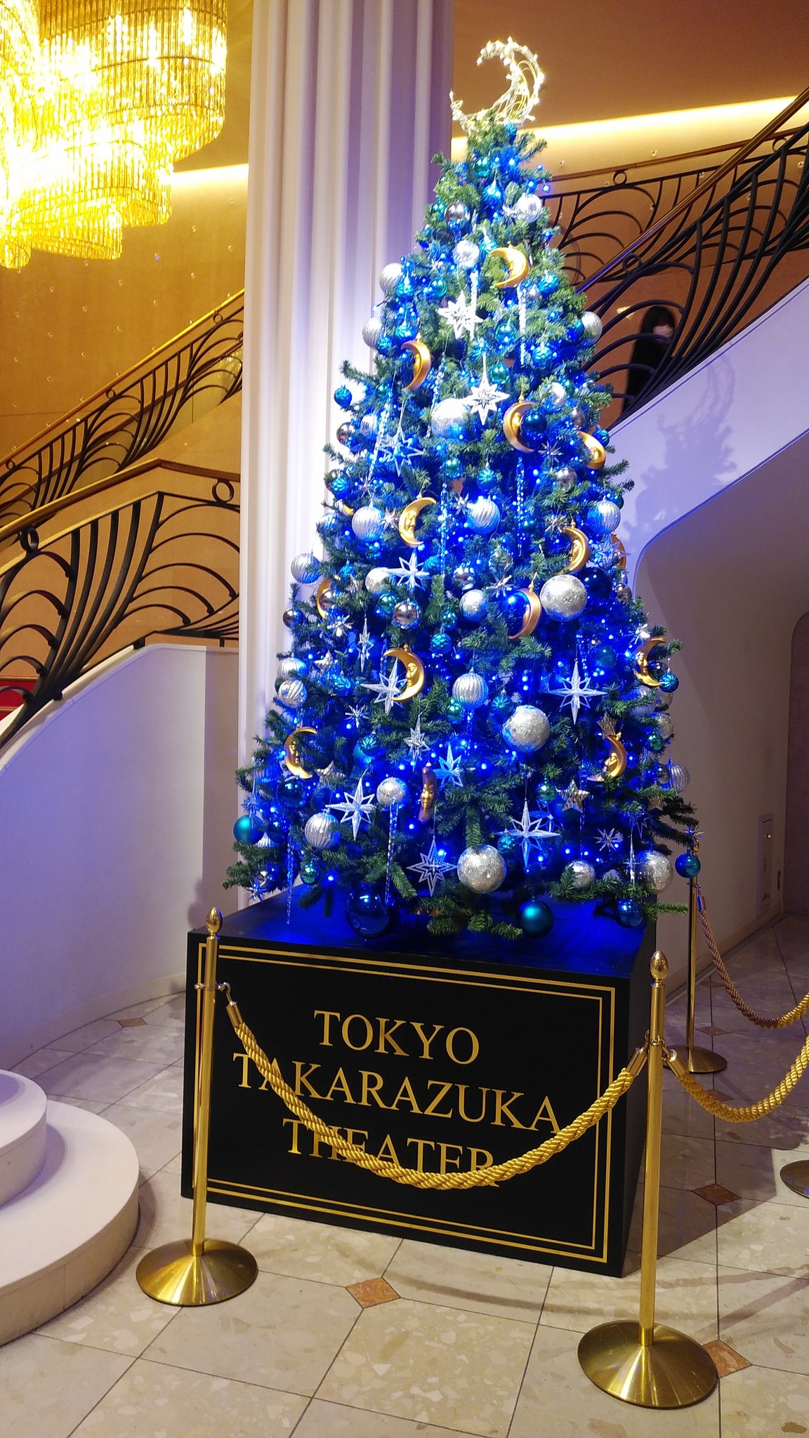 純夏 東京宝塚劇場のクリスマスツリー コロナ禍の中 頑張って下さっている医療従事者の方々に 感謝の意味があるのかな 今年は鮮やかなブルー そして 月組公演中だからか 月 が沢山 てっぺんもお星様じゃなくて 三日月