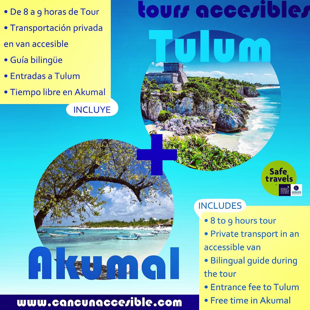 Consulta los precios de nuestros #toursaccesibles al 📞+52 998 884 2156 o por Whatsapp wa.me/529981096976
🌅 Pregunta por nuestros descuentos 🏖️
#tulum #accesible #mexicoinclusivo #turismoparatodos #akumal #caribemexicano #tours #tourisminmexico #accessibletourism
