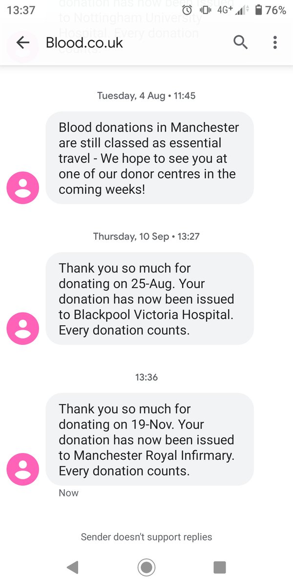 JoeSapcote's tweet photo. It's a good feeling when you receive these messages 👍 @GiveBloodNHS
#GiveBlood #MakeMineAPint #SaveALife https://t.co/JTc3SuX0cj
