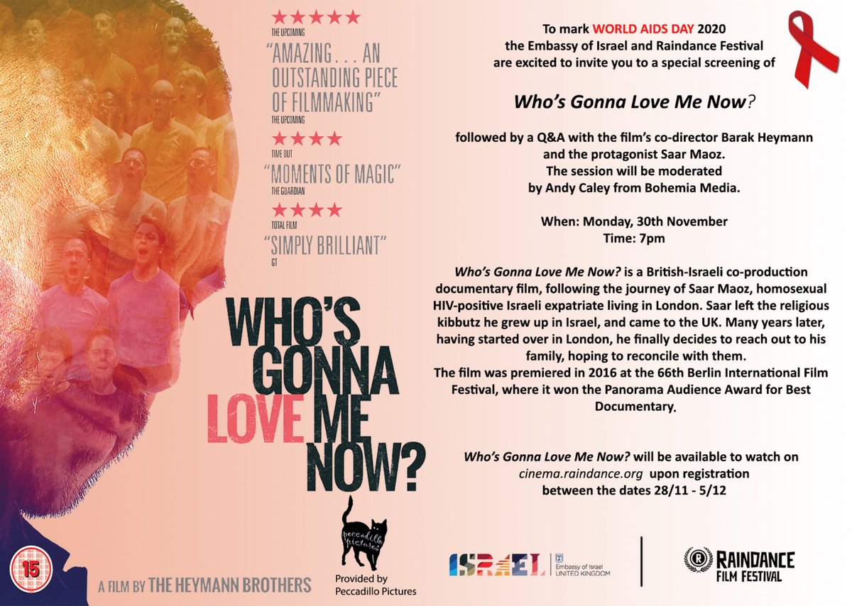BohemiaMediaUK's tweet photo. To mark #WorldAidsDay, @IsraelinUK &amp; @Raindance are hosting a digital screening of The Heymann Brothers’ WHO’S GONNA LOVE ME NOW - with Bohemia’s own @APCaley123 moderating the Q&amp;A - this coming Monday 30th Nov. 

Register for tickets here from the 28th: https://t.co/pmP7LQHmWo https://t.co/IX3aKUj8H2