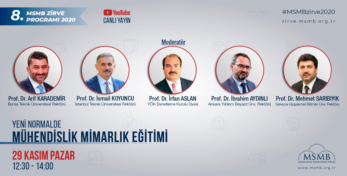 MSMBGenelMerkez's tweet photo. MSMB'nin çevrimiçi zirvesinde, 29 Kasım günü Saat 12:30-14:00 arasında "Mühendislik Mimarlık Eğitimi" konusunu konuşacağız zirvemizde sizleri de görmek isteriz.
👷👷♀️
https://t.co/oD7JXyuqGf
#MSMBzirve2020 #MSMB #zirve #mimar #mühendis #online #mühendishane #mimarhane #mucithane https://t.co/9vqcfoORos
