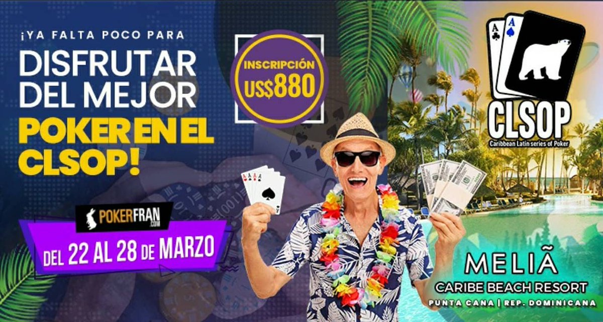 dimepoker's tweet photo. Amantes del #póker, el sol, la playa y la arena, no pueden dejar pasar esta gran oportunidad que el #CLSOP y Hotel Meliá Caribe Beach te están ofreciendo para que disfrutes de un buen póker en la comodidad de un hotel 5️⃣ estrellas 🌟TODO incluido https://t.co/bC0lHxkefd