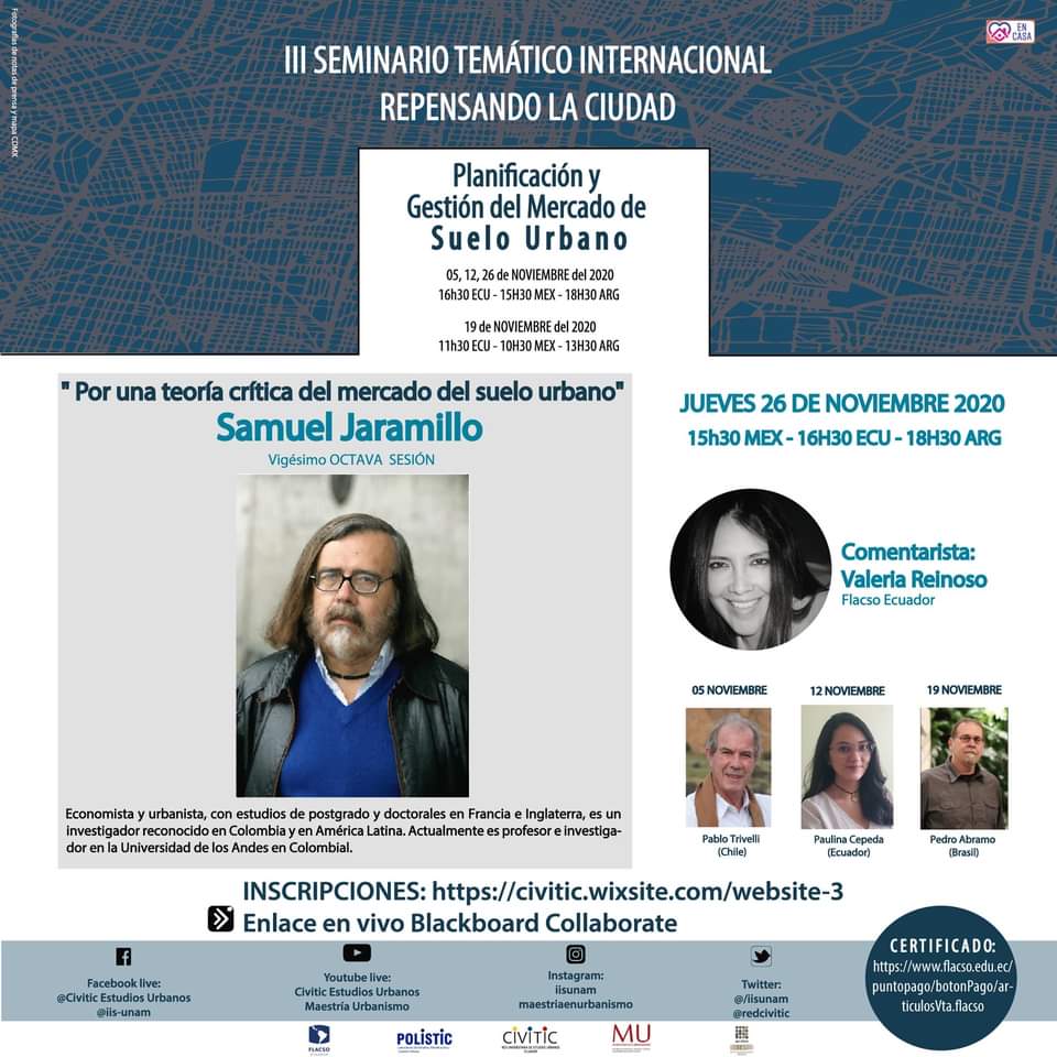redcivitic's tweet photo. HOY, jueves 26, 16.30 (ECU) tenemos una cita más con "Repensando la ciudad" (seminario permanente): https://t.co/xaGG0RSnib