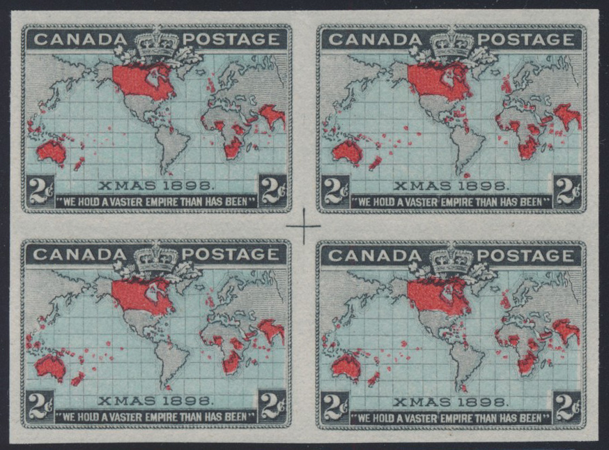 SparksAuctions's tweet photo. Quite rare, with only twelve known: Lot 178, Canada 1898 two cent deep blue Map imperforate block with center cross, VF n.g., sold for C$2,223 https://t.co/QNSIhm7Z2k #CenterCross #MapStamp #TwoCentDeepBlue https://t.co/HPnMgjDis2