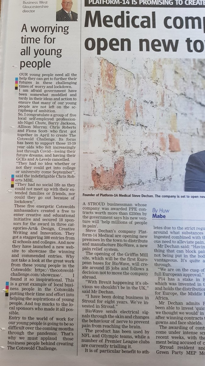 ChrisARoberts's tweet photo. Also in the @WiltsAndGlosStd this week, an article by @BusinessWest #Director, @BlueMeanie10 about #TheCotswoldChallenge that I was involved with during #lockdown with #AllisonMurray, @theFionaScott, @NigelChute & Barry Jackson. Indefatigable? Moi? https://t.co/u1VAgwXYAL