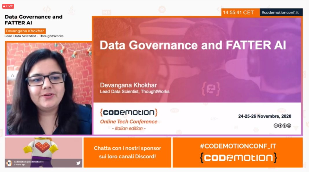 CodemotionIT's tweet photo. Un caro saluto a @DevanganaK che in track 2 inizia il talk "Data Governance and FATTER AI" #CodemotionConf_IT
Siete connessi!? 💪 https://t.co/e5d59Uwqso