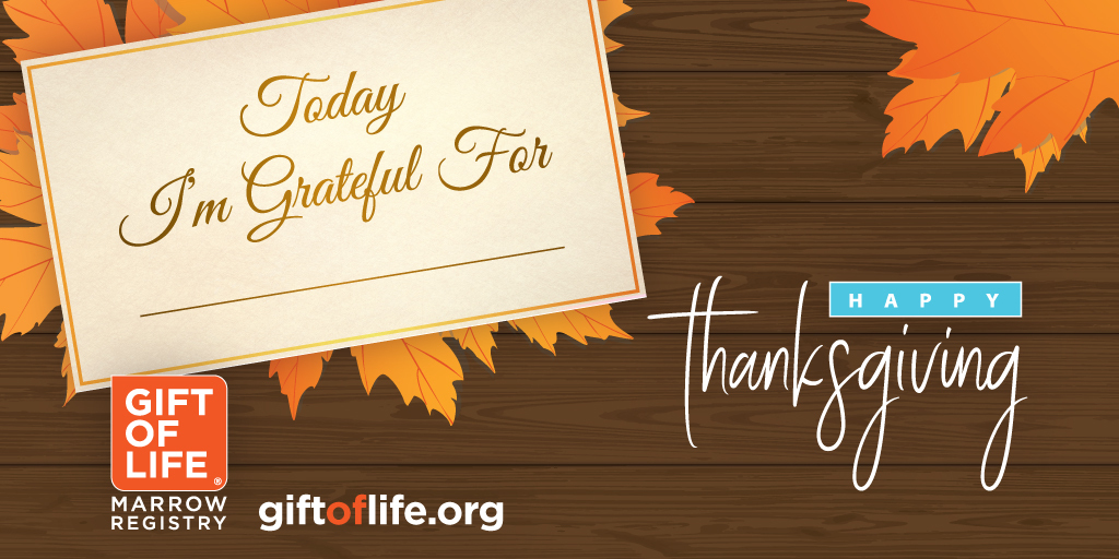 GiftofLife's tweet photo. On behalf of @Giftoflife, we want to say THANK YOU for your personal commitment to our mission: ensuring that every person who needs a marrow donor can find one in the registry. Help us spread thanks by sharing what you're grateful for this year using the hashtag #SpreadThanks 🧡 https://t.co/HvgEOsorHF