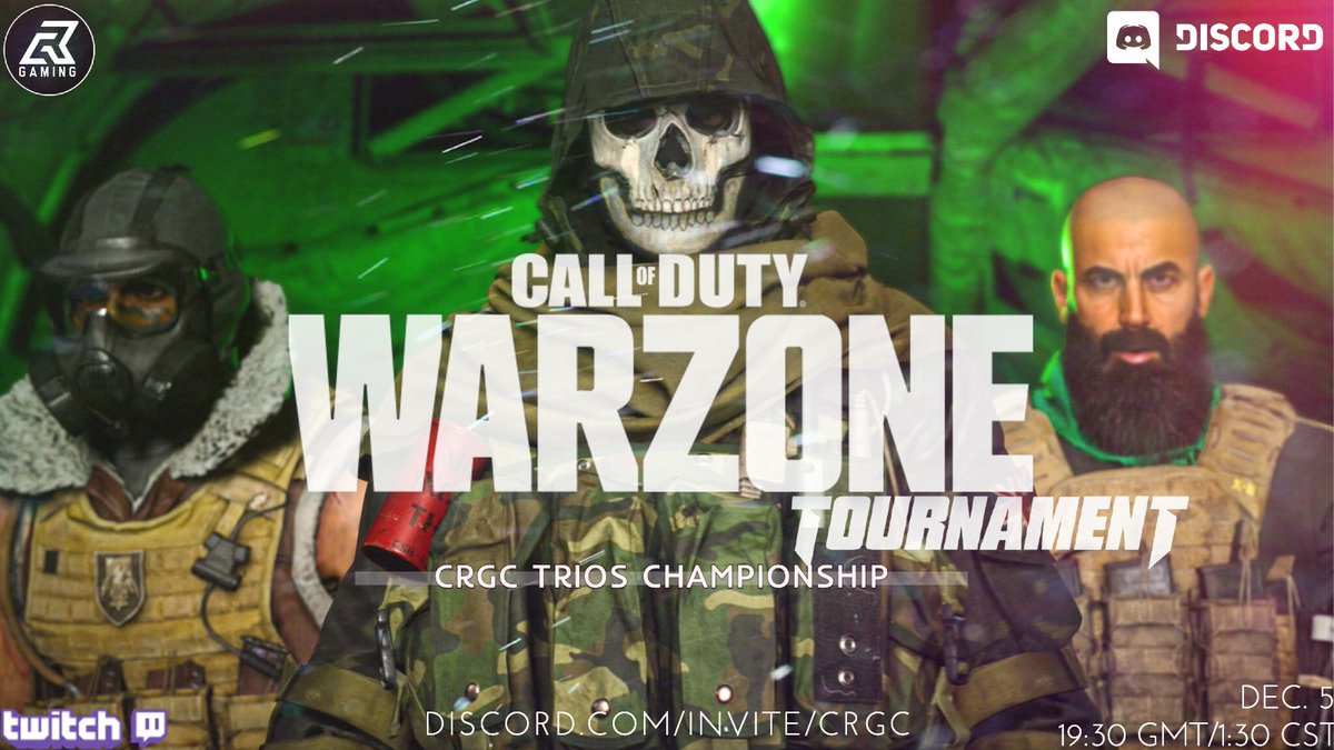 CaptainHulk1997's tweet photo. Trios warzone tournament! Who's interested? Join the discord https://t.co/kICM2x0jIg
#TwitchAffilate #twitch #warzone #Warzoneclips #ModernWarfare #Tournament #tournaments #gamers #gaming #gamer #Discord https://t.co/cgNCxXX818