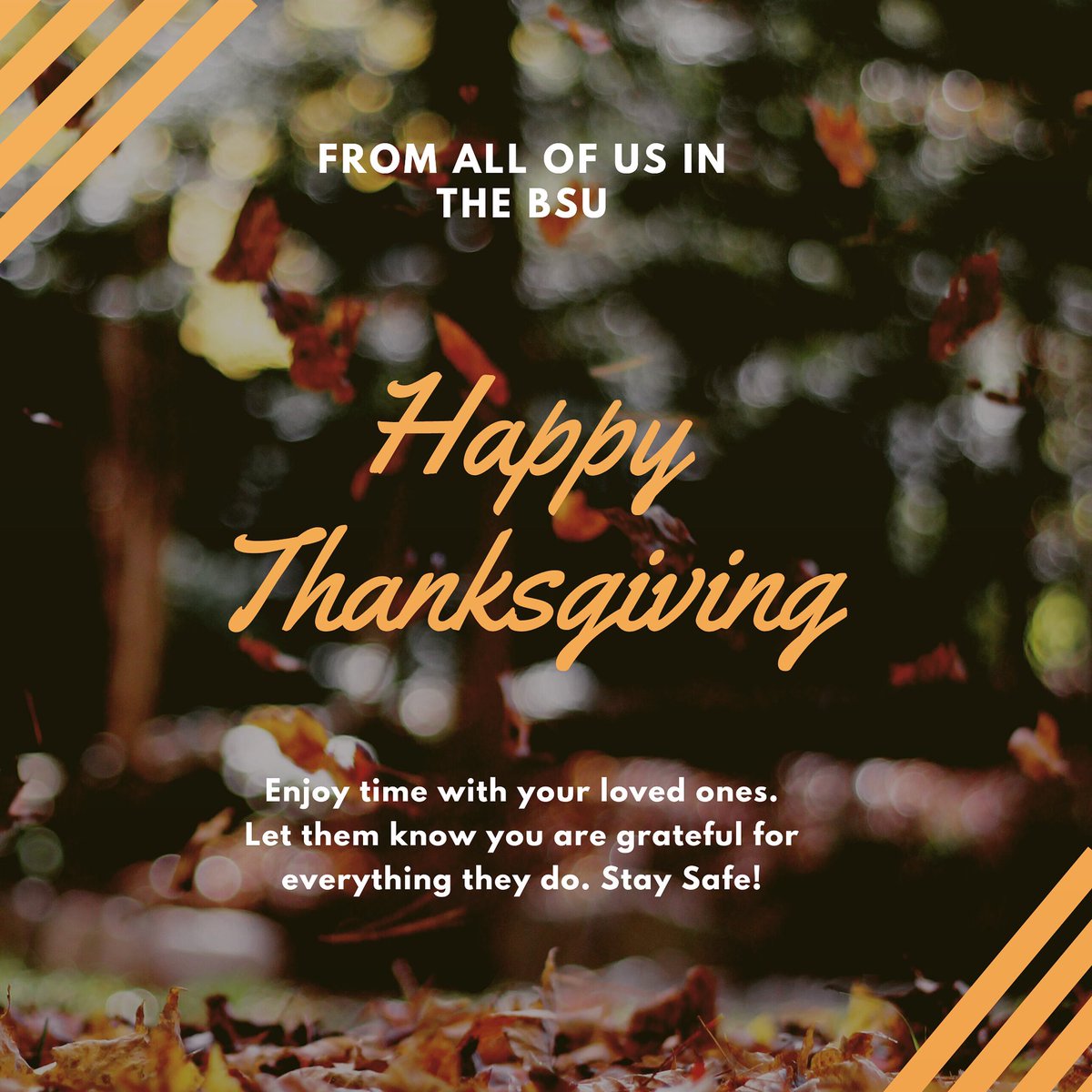 BsuBhs's tweet photo. Happy Thanksgiving from all of us in the BSU!🧡🧡 https://t.co/nr6WJ8gyGX