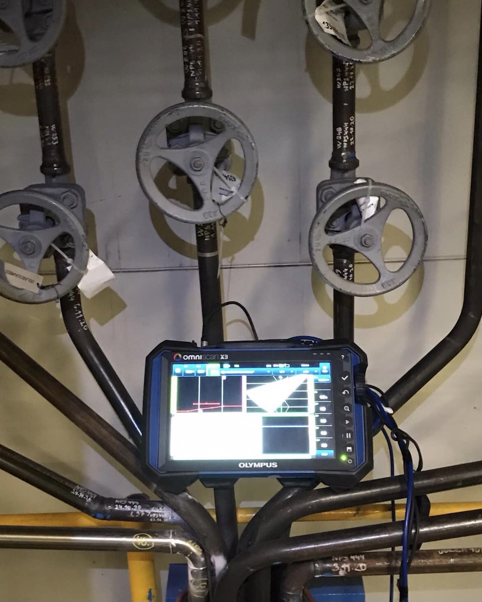 Another picture of the Olympus X3 put on site with us a few weeks back. Small bore piping is something that conventional UT usually struggles with. Utilising Phased Array, small footprint probes and a wide range of angles, we can gain accurate, repeatable results. #AxisNDT #NDT