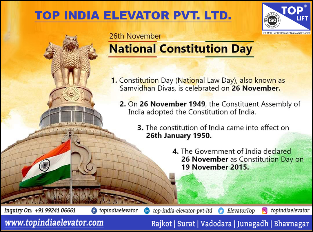 ElevatorTop's tweet photo. Constitution Day, also known as #SamvidhanDivas, is celebrated in India on 26 November every year to commemorate the adoption of the Constitution of India. 
#NationalLawDay  #ConstitutionDay  #constitution #freedom #liberty #India #TopElevator #TopLift #ElevatorKit #LiftParts https://t.co/gzExuNS43R