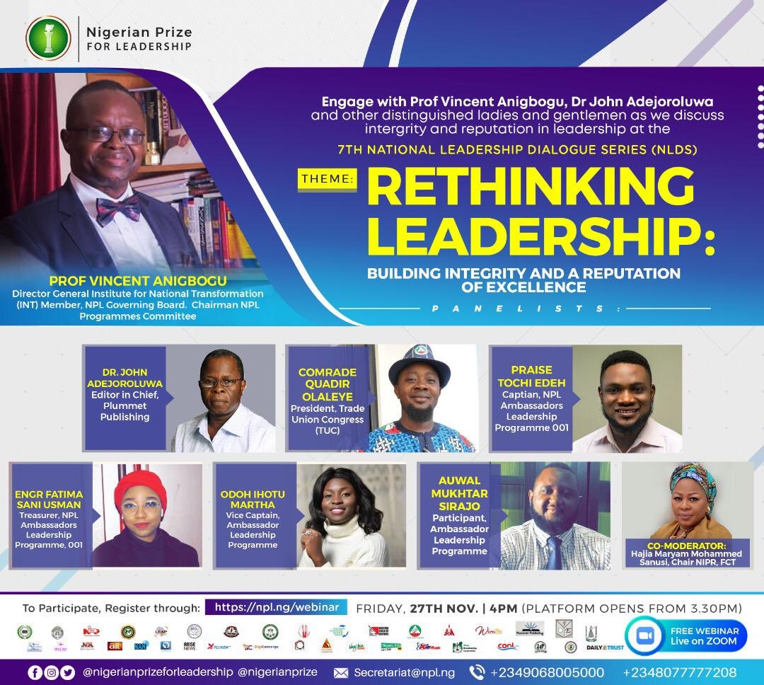 Kindly join us as we speak at the 7th leadership dialogue series, on the topic rethinking leadership. Thank you