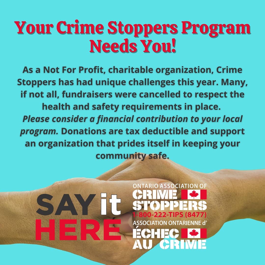 CSOntario's tweet photo. Please consider donating to your local #CrimeStoppers program. Many are struggling with loss of income from cancelled fundraisers. Your support will make a difference. #DonateLocal #Ontario #TaxReceipt #Give #Charity #SafeCommunity https://t.co/doC9eNcC9D