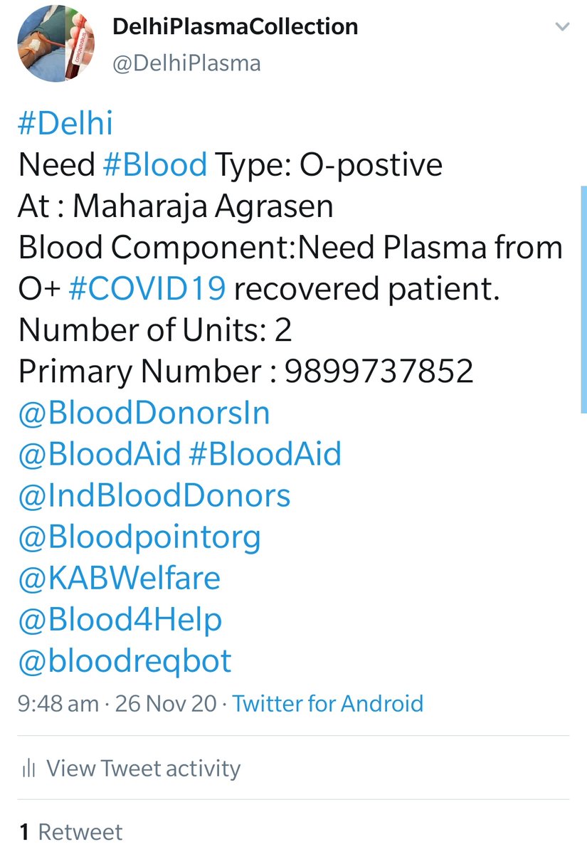 DelhiPlasma's tweet photo. क्या दिल्ली के लोग सामने आकर इनको plasma दान करेंगे @ArvindKejriwal @TajinderBagga Help🙏
#Delhi
Need #Blood Type:A,AB, O-Postive #COVID19 recovered patient
Number of Units:2
@BloodDonorsIn 
@BloodAid #BloodAid
@IndBloodDonors
@Bloodpointorg
@KABWelfare
@Blood4Help
@bloodreqbot https://t.co/GXKZSMiYl2