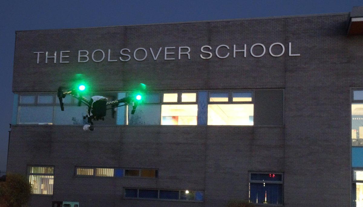 GoldenMediaLtd's tweet photo. A bit of night-time aerial filming for The Bolsover School, we are licensed and insured for all aspects of drone filming and photography. https://t.co/Knu4MJi4Ab