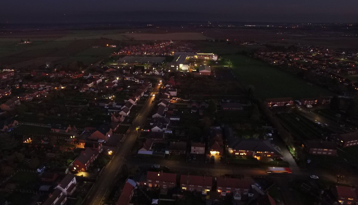 GoldenMediaLtd's tweet photo. A bit of night-time aerial filming for The Bolsover School, we are licensed and insured for all aspects of drone filming and photography. https://t.co/Knu4MJi4Ab