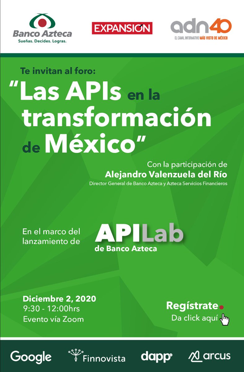 Finnovista's tweet photo. 📝 #SaveTheDate: 'La Transformación Digital de la Banca y las #Fintechs' con @ferminbueno, Co-Founder &amp; Managing partner de Finnovista, en el foro virtual del lanzamineto de #APILab de @BancoAzteca.

 👉 https://t.co/HYY8LLBOpJ https://t.co/sDmcLuWv8B