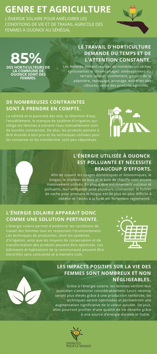 // INFOGRAPHIE // 🔍 Des solutions efficaces existent pour améliorer les conditions de vie et de travail des femmes d'ASS tout en prenant en compte leurs intérêts et leurs capacités.
☀️ L'énergie solaire est un parfait exemple. 
#energiesolaire #autonomisation #feminisme #senegal