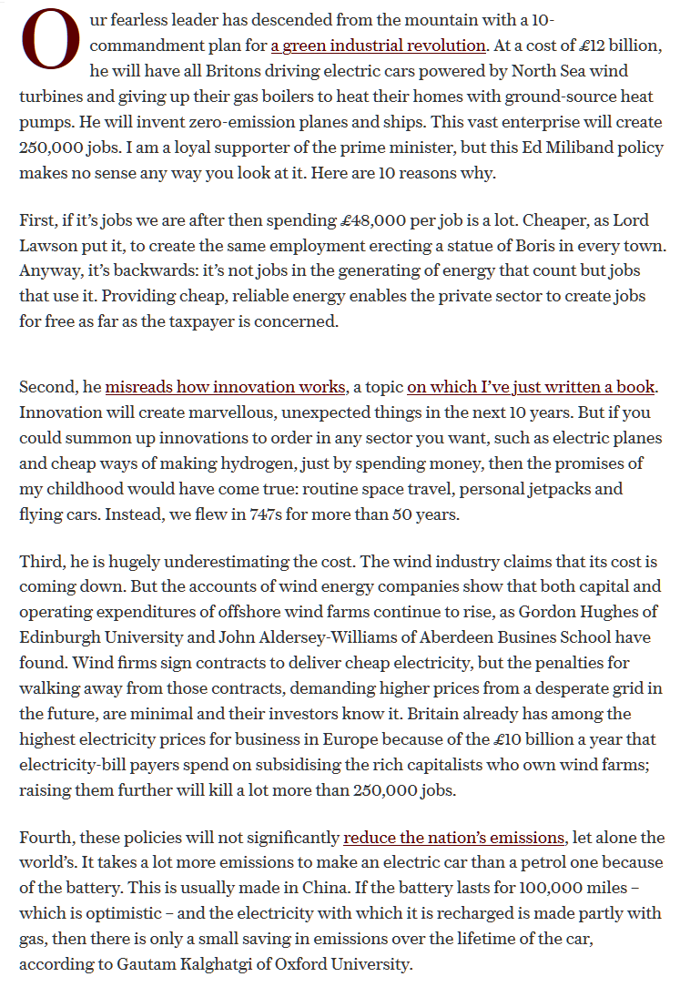 In this piece he gives ten things that are wrong with Johnsons green plans that I think mostly show how wrong he is himself.