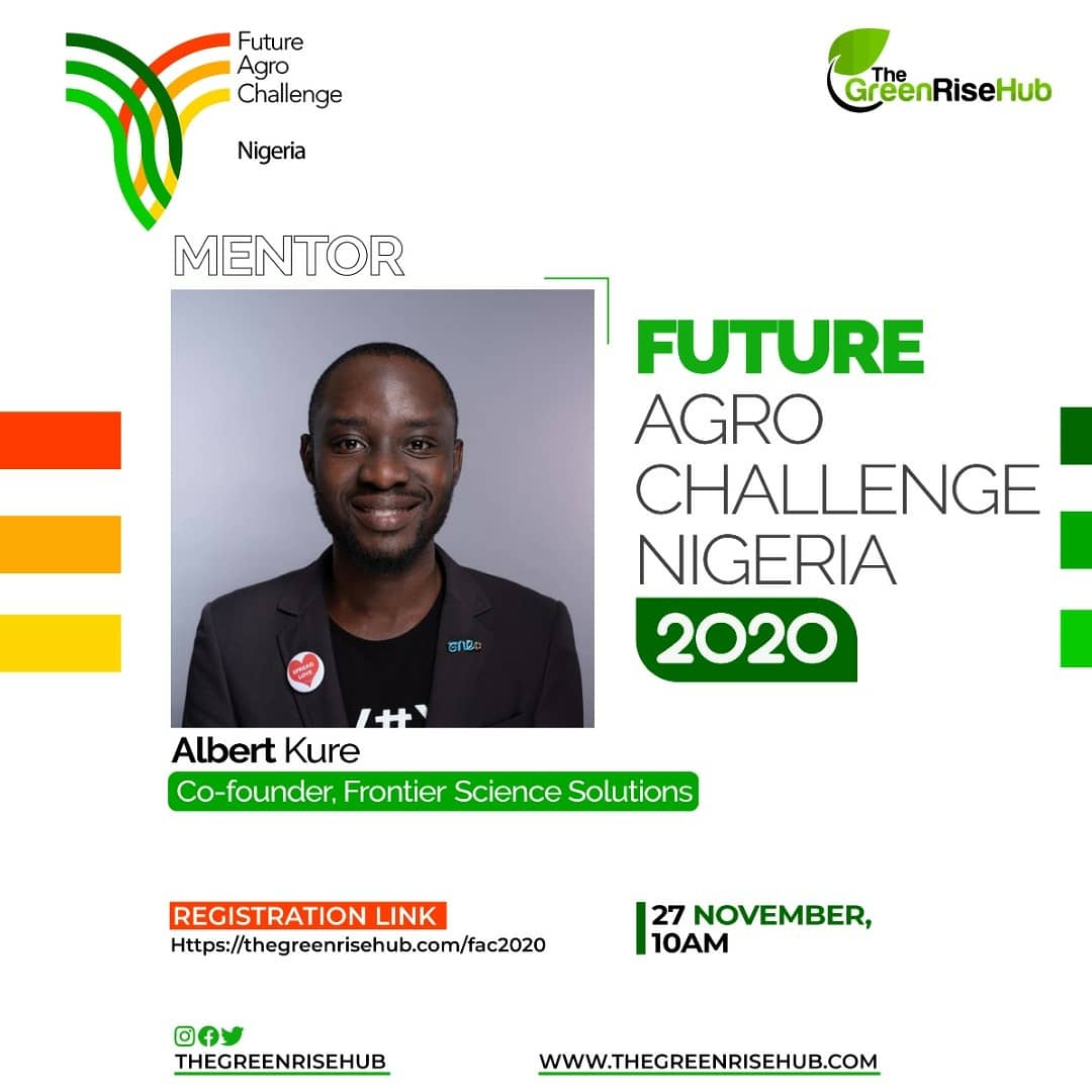 albertkure's tweet photo. It was an honour to #Mentor Finalists in the 2020 Nigerian #futureagrochallenge.
Thanks to @Niran_Ag &amp; @drapehomede of @thegreenrisehub for the wonderful opportunity.
#agribusiness #agripreneurs #youthentrepreneurship #nigeria #FAChallenge @FAC_network https://t.co/t9Ikvh2lf1
