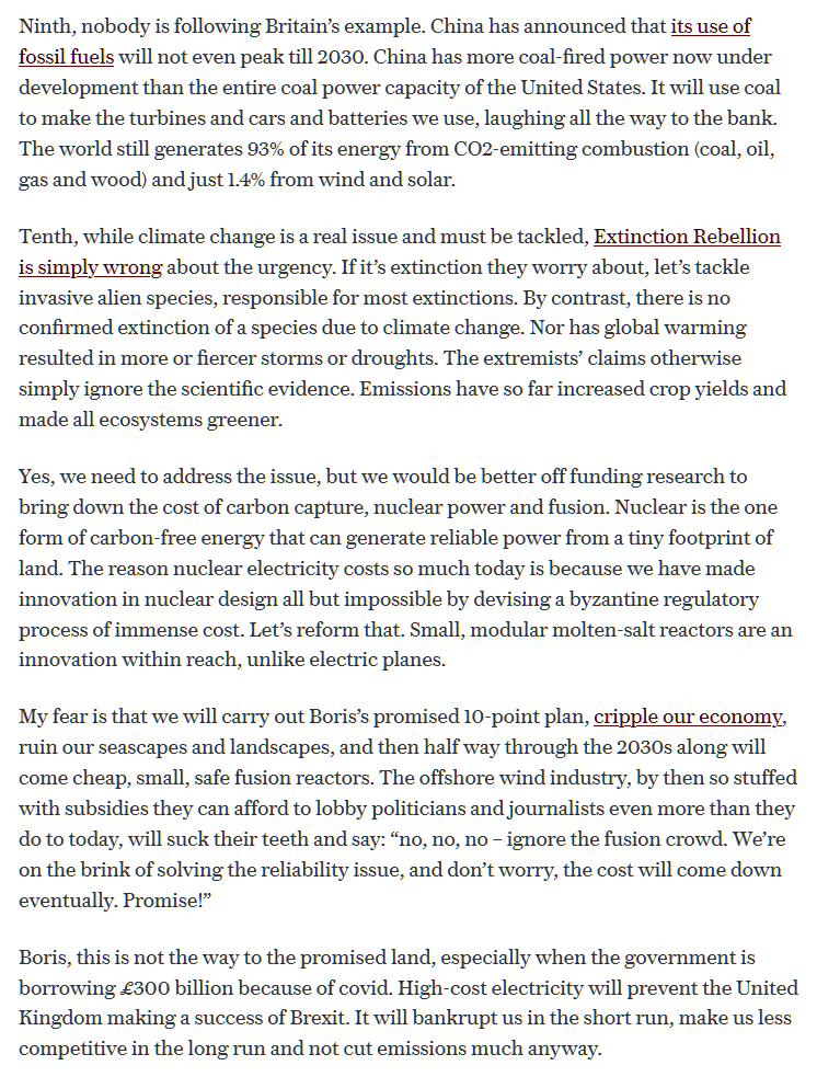 In this piece he gives ten things that are wrong with Johnsons green plans that I think mostly show how wrong he is himself.