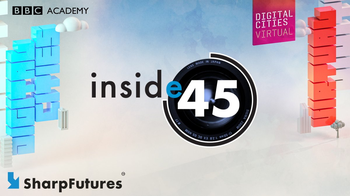 Our  #DigiCities showcase & feedback event  #inside45 is starting in 5 minutes! 10x 45sec short films from across the country created in less than a week. Follow along with us here or head over to Facebook for the Livestream  http://www.facebook.com/SharpFutures  @BBCAcademy  @GMCAdigital