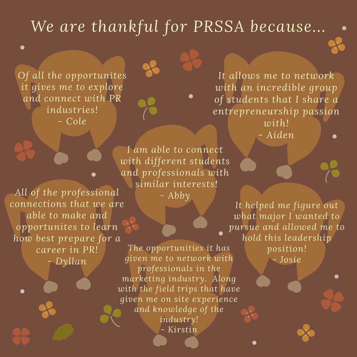 Happy Thanksgiving! Here are the many reasons we are thankful for PRSSA. #prssa #pointersprssa #uwsp #thanksgiving #thankful